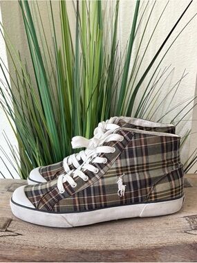 Polo Ralph Lauren Charan Indigo Madras Hi Top  Sneakers